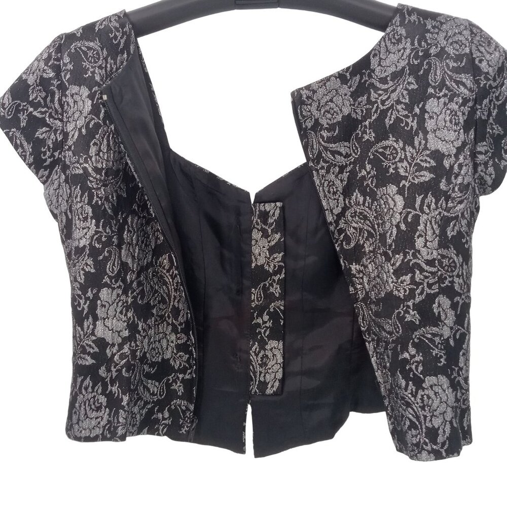 Vintage 90s Hampton Nites Black Silver Brocade Corset Top Size M Rhinestone Glam - Picture 6 of 7